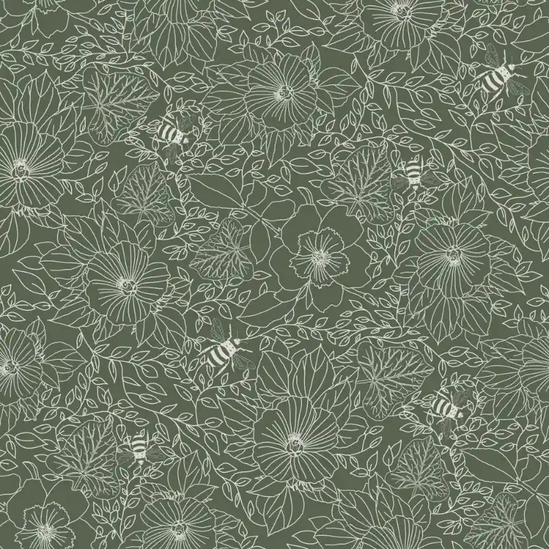 Bees and Flowers in Dark Green - 1032001-10 Outlet